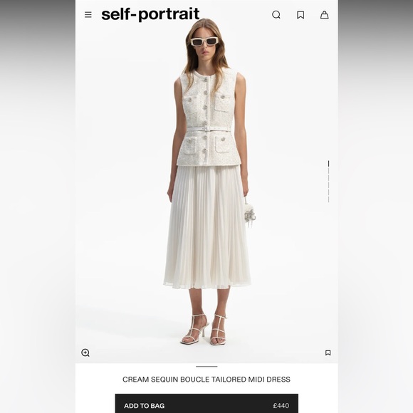 Self Portrait Cream Sequin Boucle Midi Dress size UK 14 US 10 - Picture 1 of 4